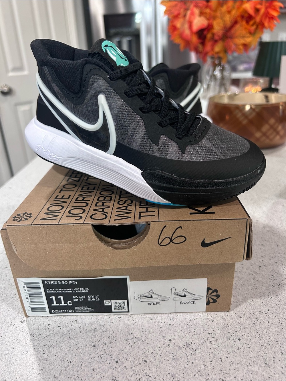 Nike Kids Black/White/Teal Kyrie-style Basketball Sneakers